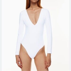 Aritzia White V-Neck Bodysuit